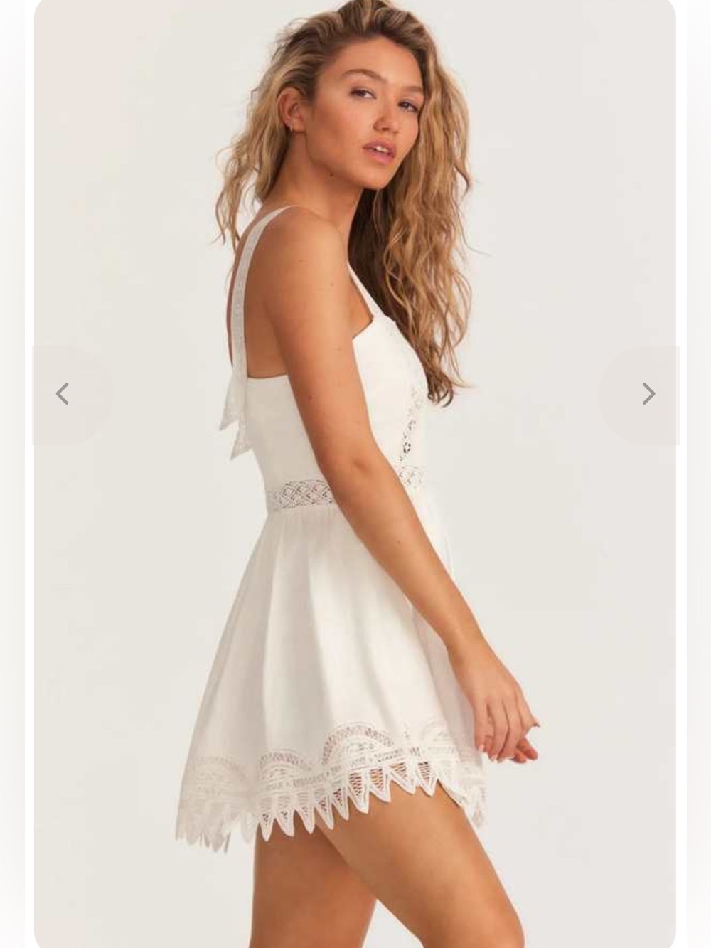 NWT White Eyelet Lace Mini Dress Cross Back Pockets Cottagecore Size Large. - Picture 3 of 14